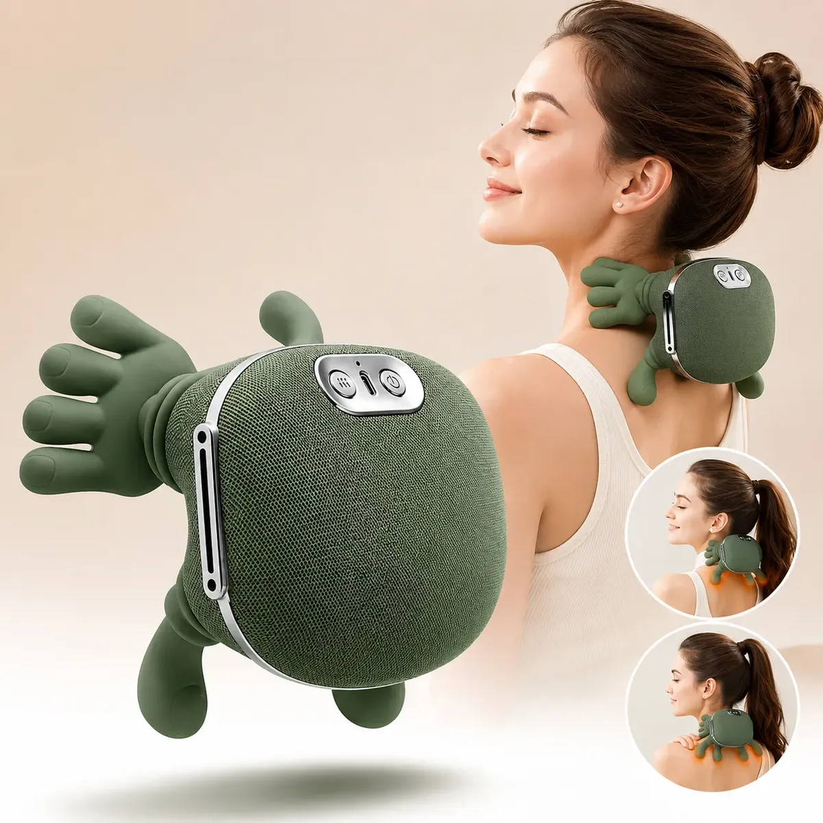 Mulher usando o Hand Pro no pescoço